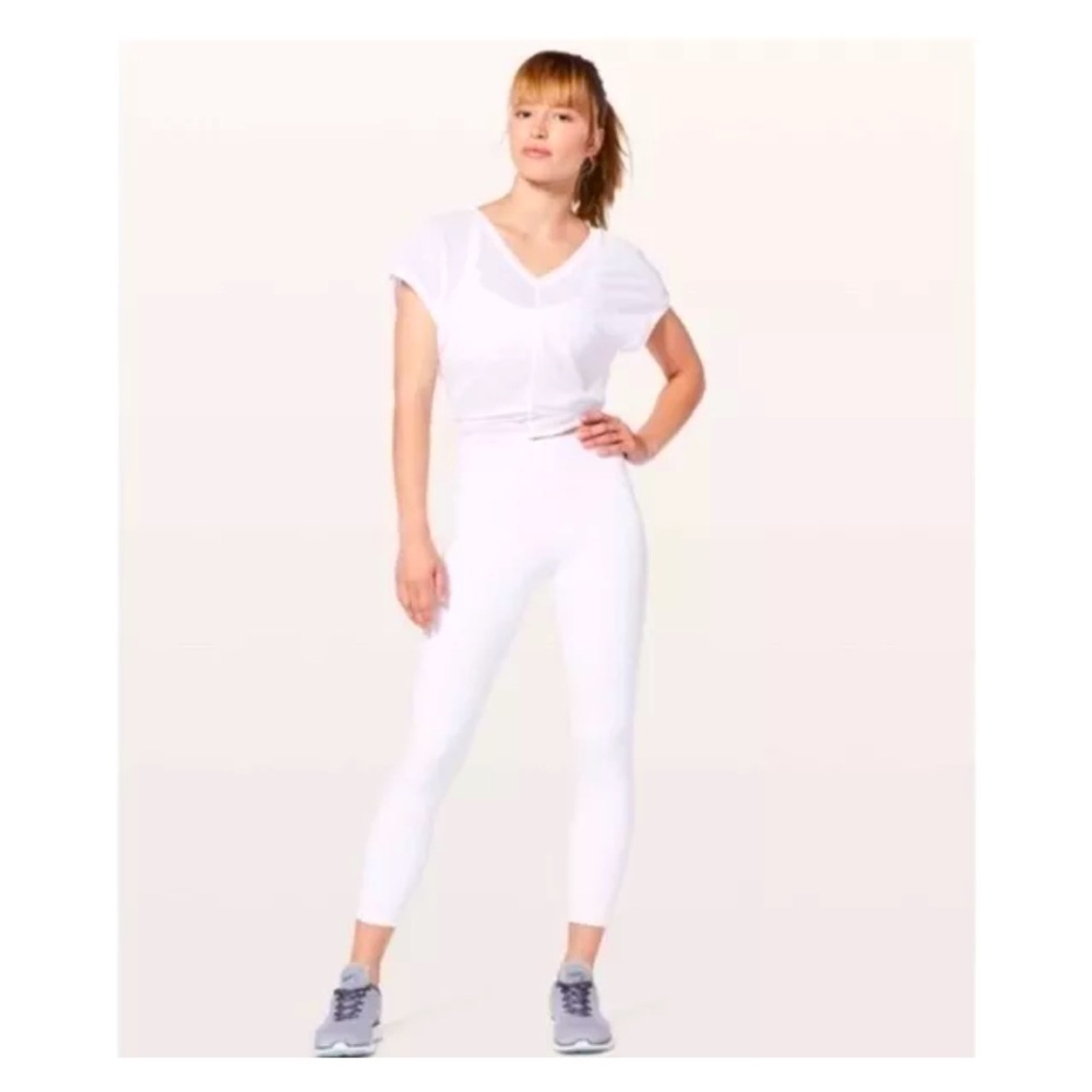 Lululemon Ahead By Miles Short Sleeve Tshirt White Striped Short Sleeve Tie Top